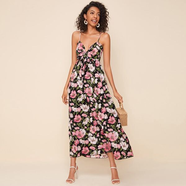 

Tie Front Floral Print Cami Dress, Multicolor