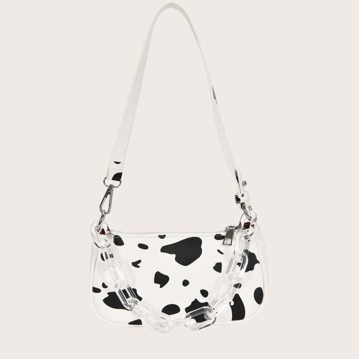 

Cow Pattern Baguette Bag, White