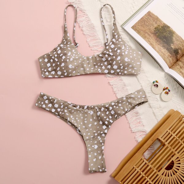 

Allover Print Bikini Swimsuit, Mocha brown