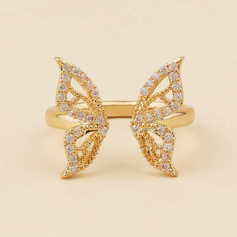 

Rhinestone Decor Butterfly Design Ring, Gold