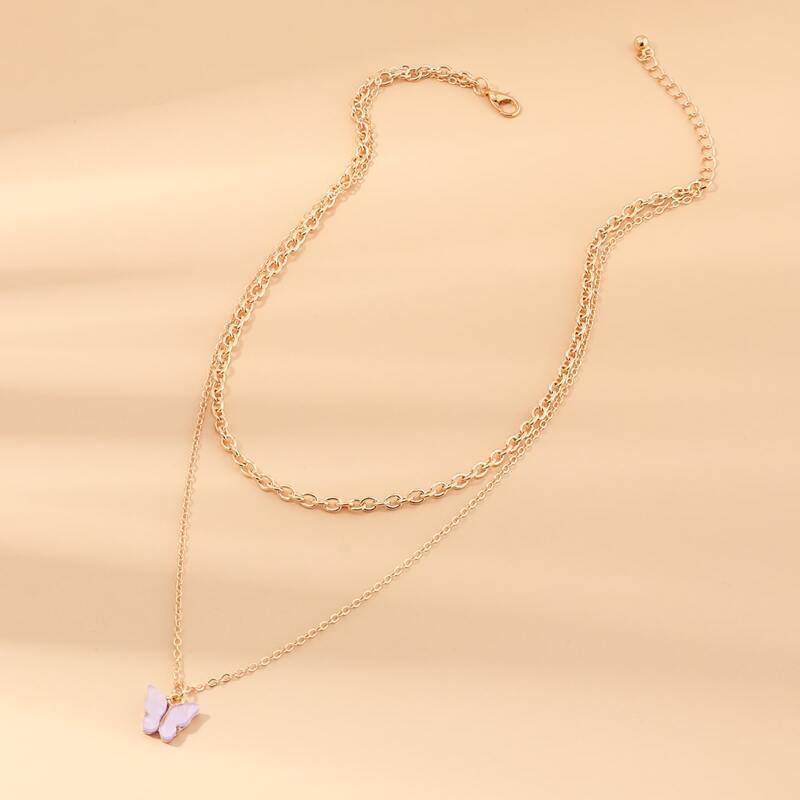 

Butterfly Charm Layered Necklace, Gold