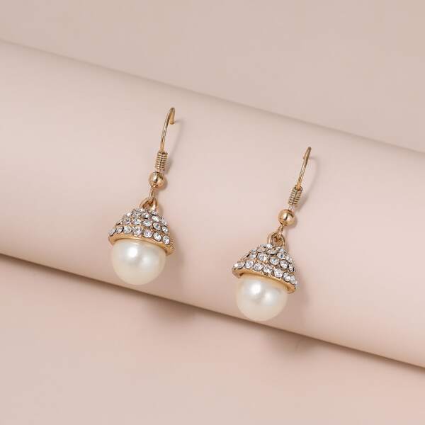 

Faux Pearl Decor Drop Earrings, Gold