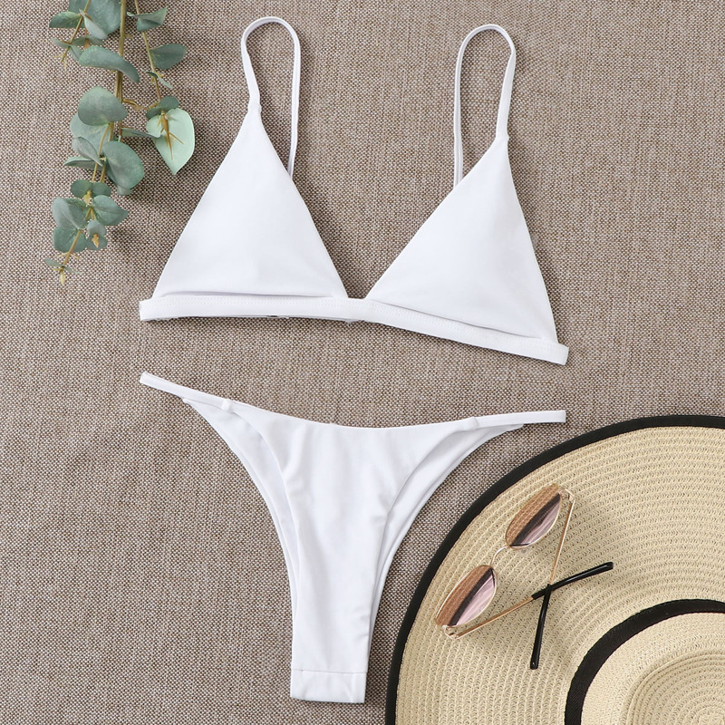

Triangle Thong Bikini Swimsuit, White