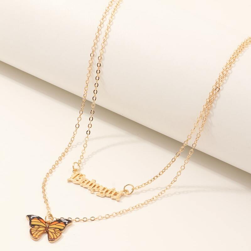 

Butterfly Charm Layered Necklace, Yellow
