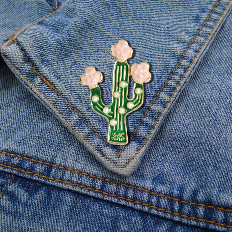 

Cactus Design Brooch, Olive green