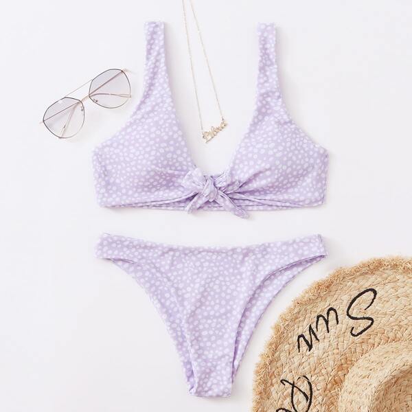 

Dalmatian Knot Front Bikini Swimsuit, Pastel lilac purple