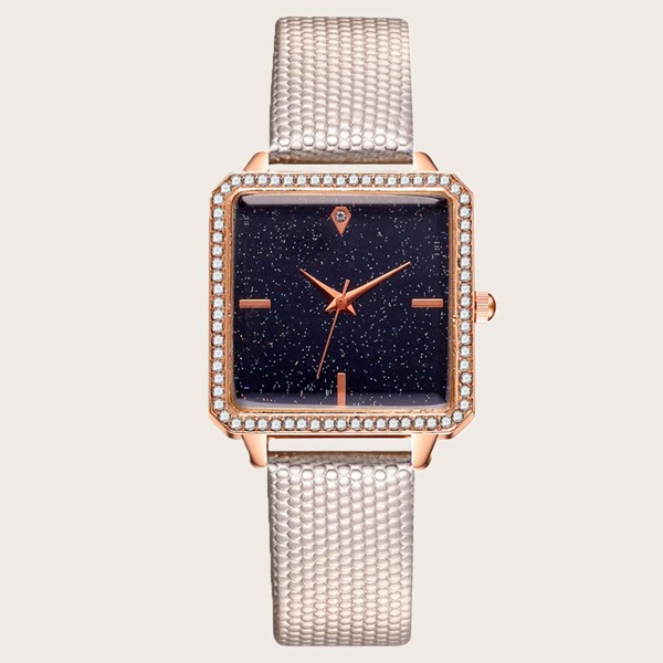 

Rhinestone Decor Square Dial Watch
