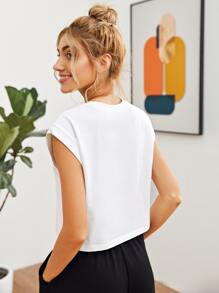 SHEIN EZwear Enjoy Yourself Graphic Cropped Tee ENJOY YOURSELF IN YOUR LIFE EVERY MOMENT - White - View 2