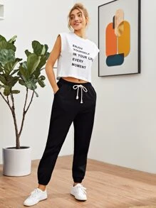 SHEIN EZwear Enjoy Yourself Graphic Cropped Tee ENJOY YOURSELF IN YOUR LIFE EVERY MOMENT - White - View 3