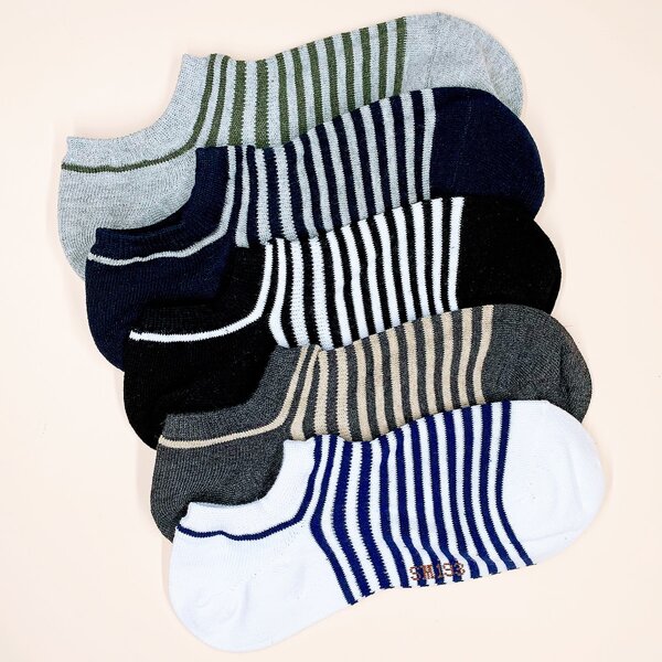 

5pairs Men Striped Pattern Socks, Multicolor