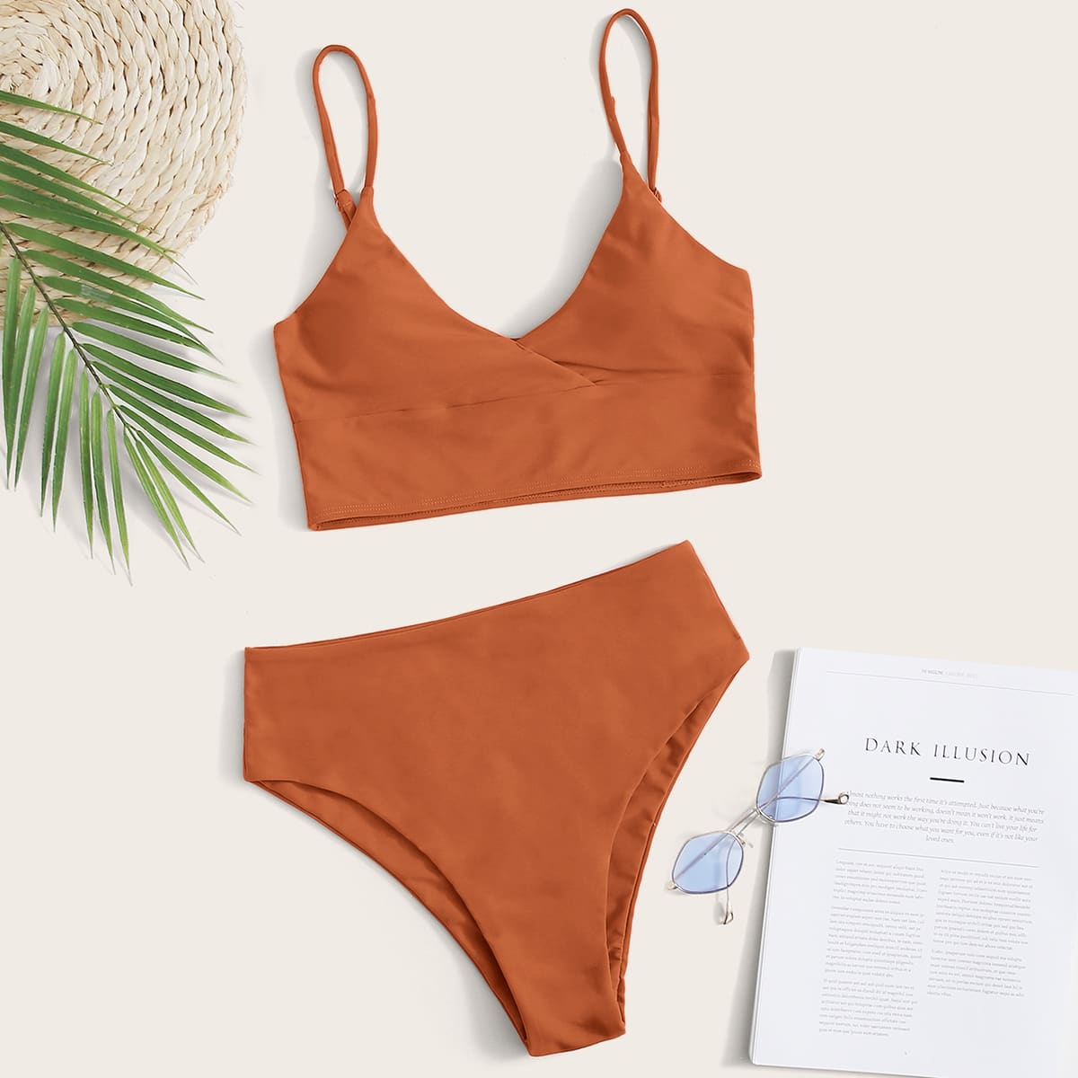

Adjustable Strap High Waisted Bikini Swimsuit, Burnt orange