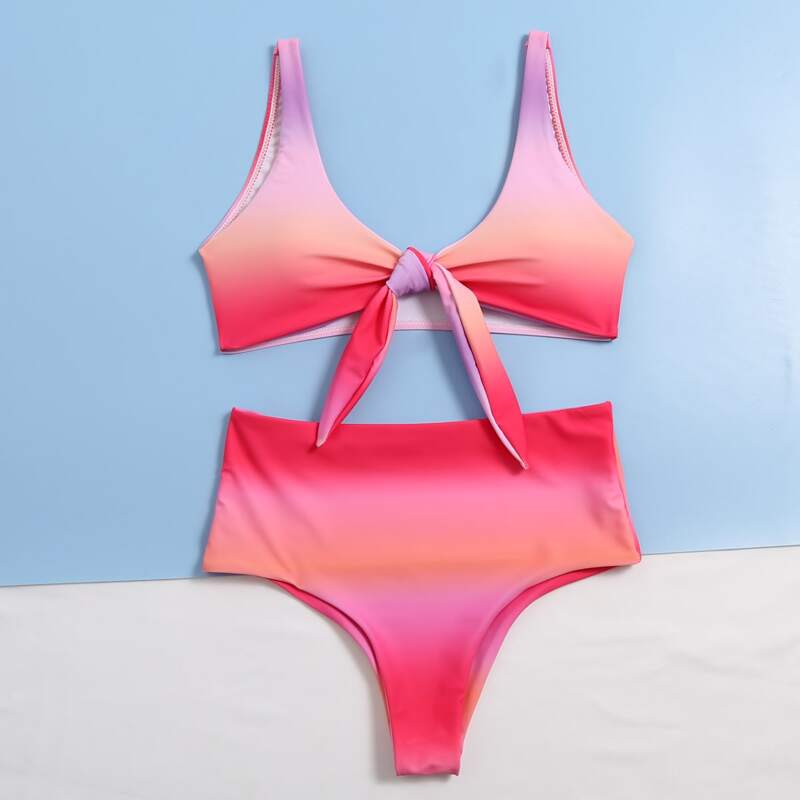 

Ombre Knot Front Bikini Swimsuit, Multicolor