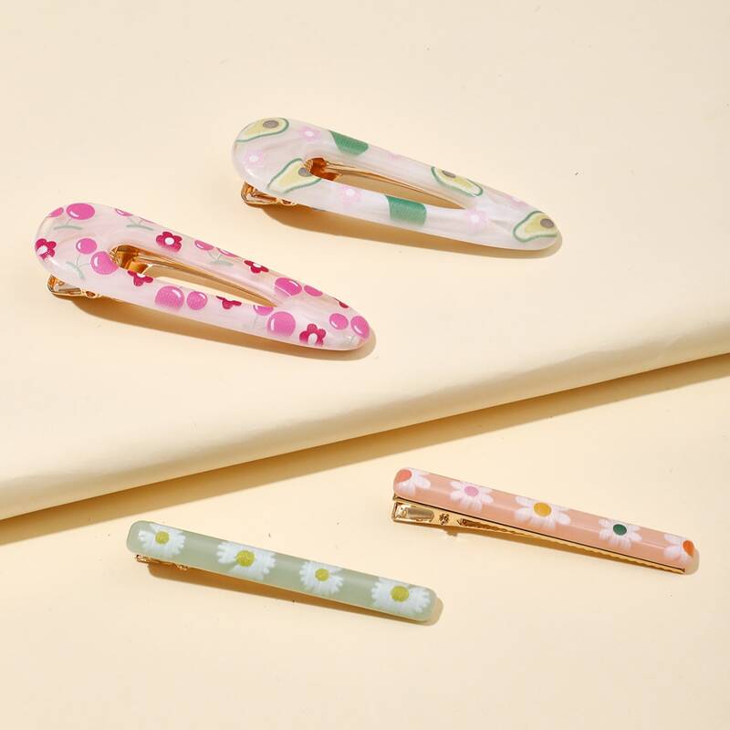 

4pcs Flower Pattern Hair Clip, Multicolor