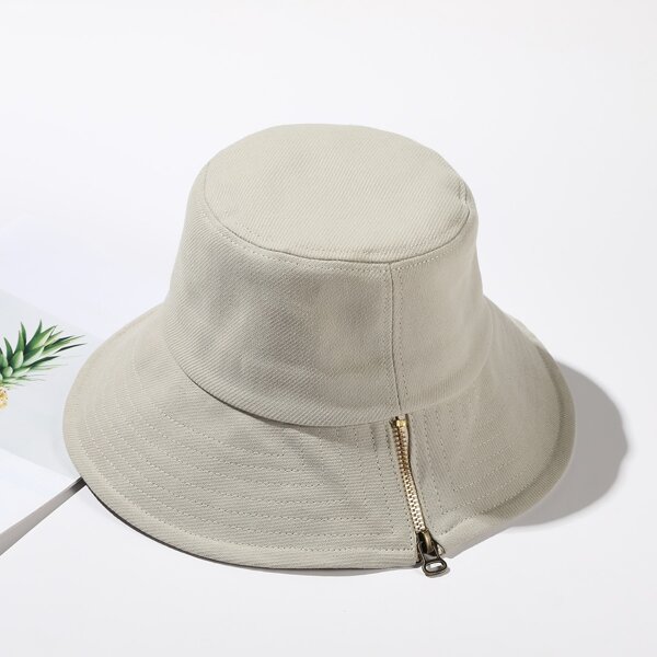 

Zipper Decor Bucket Hat, Beige