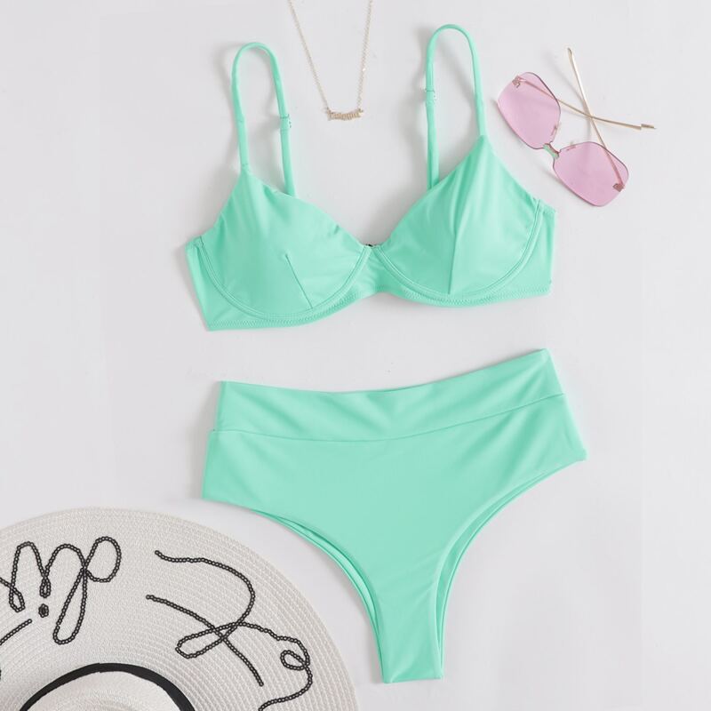 

Underwire High Waisted Bikini Swimsuit, Bright mint green