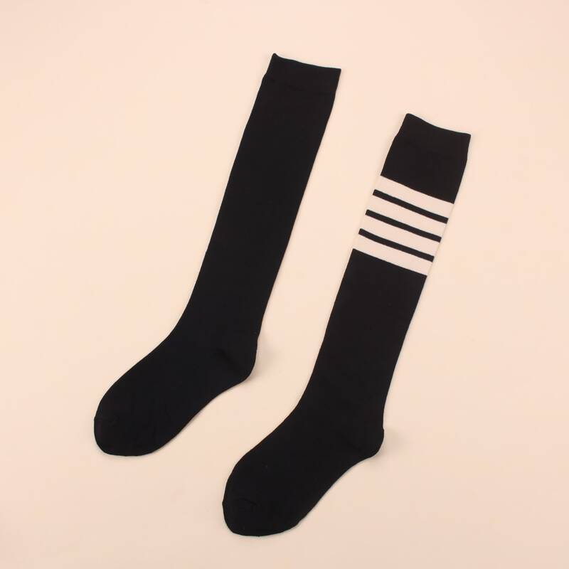 

Striped Pattern High Socks, Black