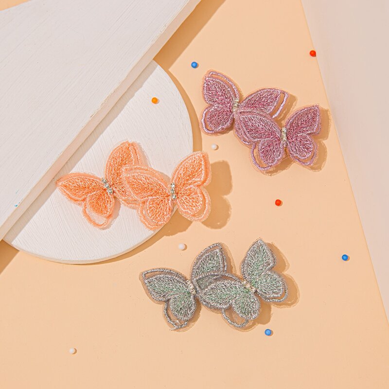 

3pcs Butterfly Embroidered Hair Clip, Multicolor