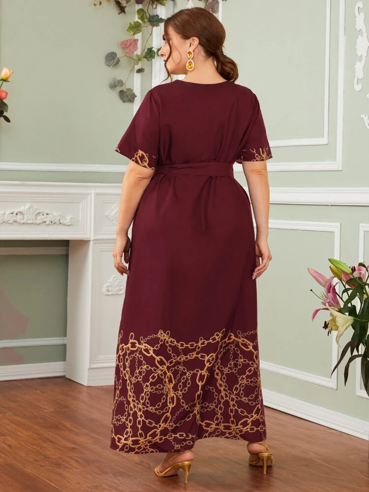 plus chain print maxi dress