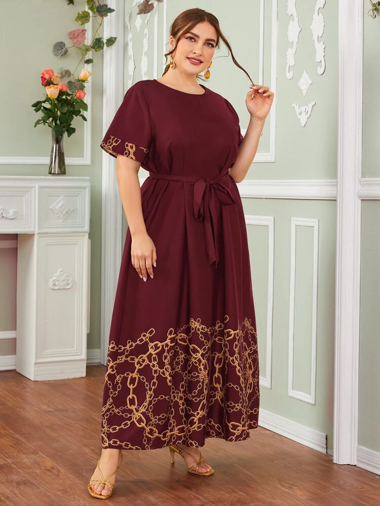plus chain print maxi dress