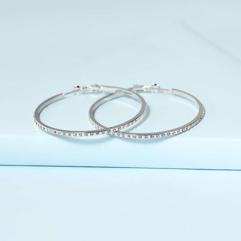 

Rhinestone Decor Hoop Earrings, Silver