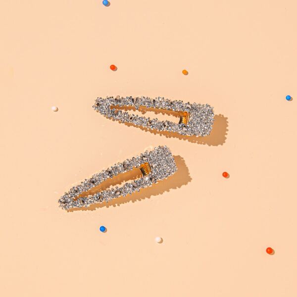 

2pcs Rhinestone Decor Hair Clip, Silver