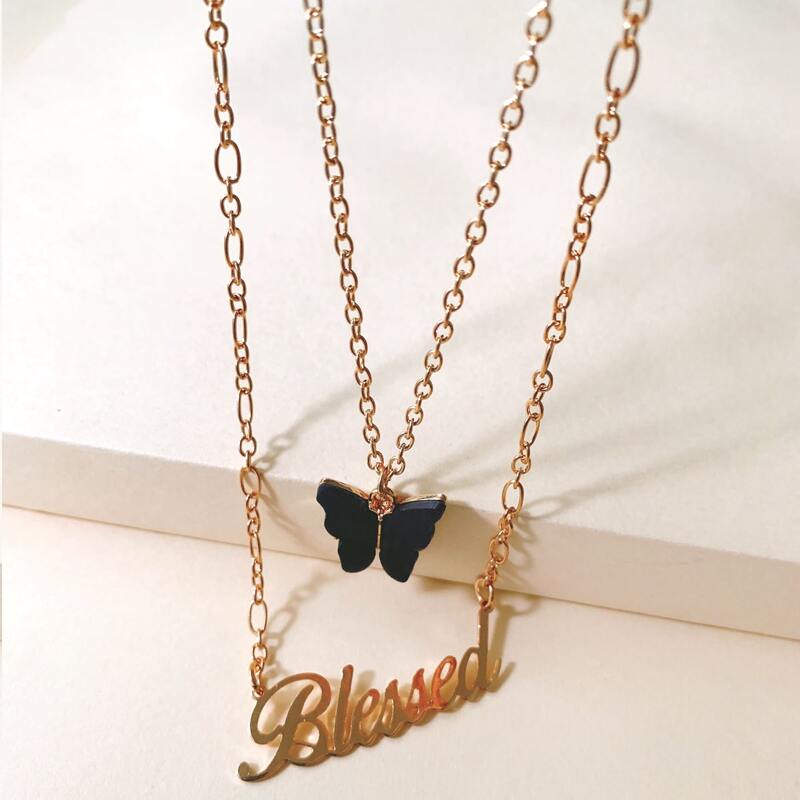 

Butterfly Charm Layered Necklace, Gold