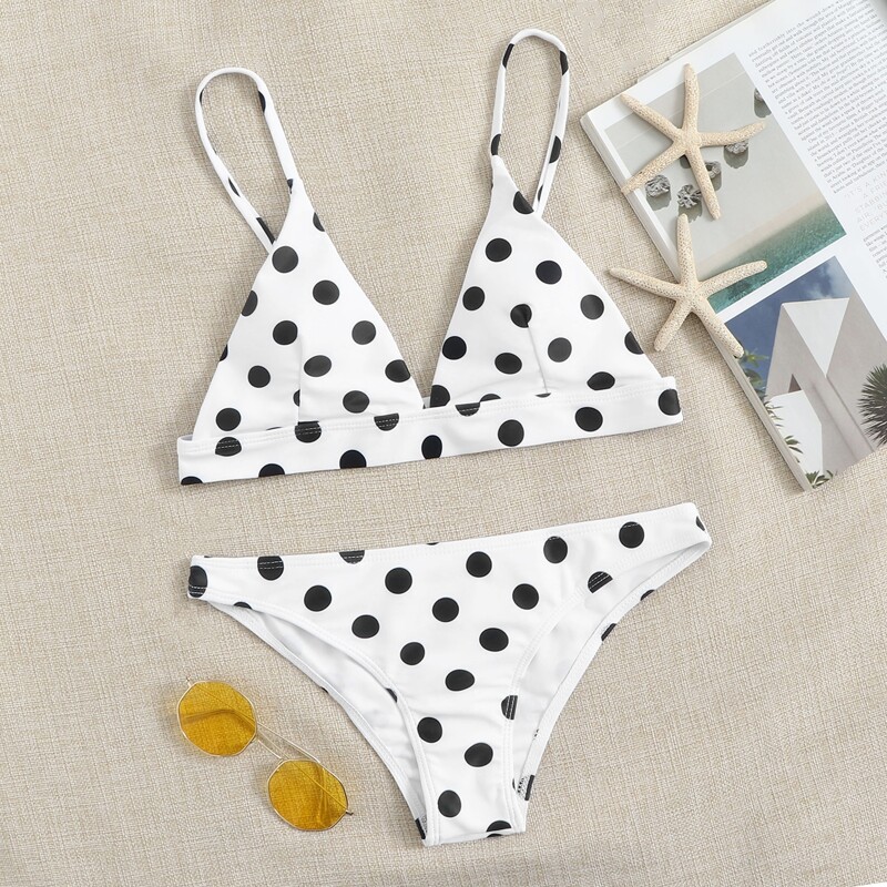 

Polka Dot Triangle Bikini Swimsuit, Black and white
