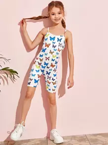 SHEIN Girls Multicolored Butterfly Print Romper - White - View 1