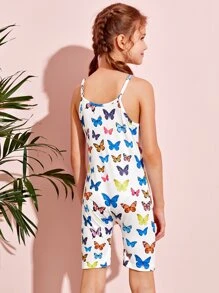 SHEIN Girls Multicolored Butterfly Print Romper - White - View 2