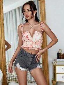 Eilly Bazar 荷葉邊十字交叉紮染上衣 - 彩色 - 查看 5