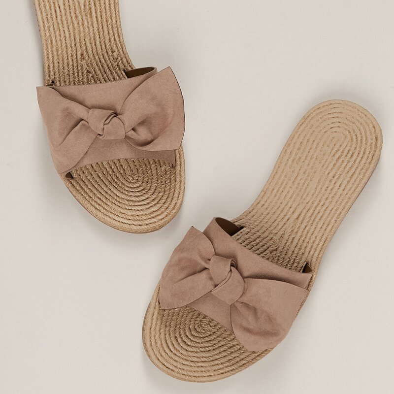 

Woven Twine Sole Knot Detail Slide Sandals, Apricot