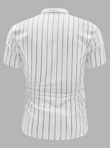 Manfinity VCAY 男士棉小高領條紋圖案襯衫 - 白色 - 查看 2