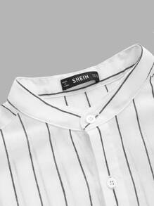 Manfinity VCAY 男士棉小高領條紋圖案襯衫 - 白色 - 查看 4