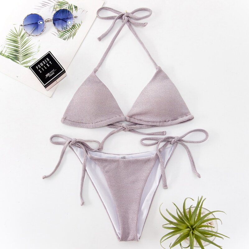 

Triangle Tie Side Bikini Swimsuit, Pastel dusty purple