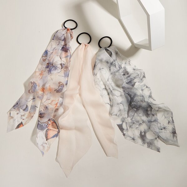 

3pcs Butterfly Pattern Scrunchie Scarf, Multicolor