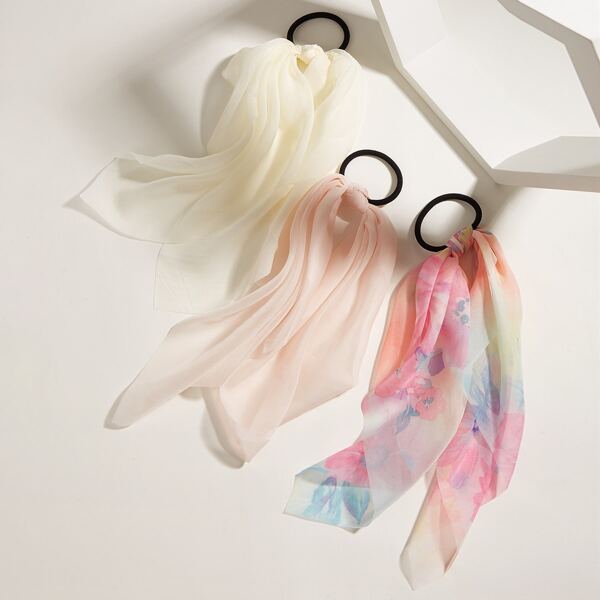

3pcs Flower Pattern Scrunchie Scarf, Multicolor