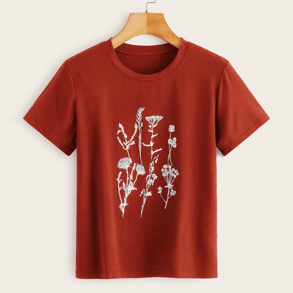 

Plants Print Short Sleeve Tee, Burgundy