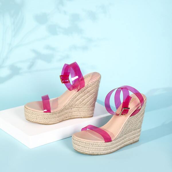 

Clear Strap Espadrille Wedges, Hot pink