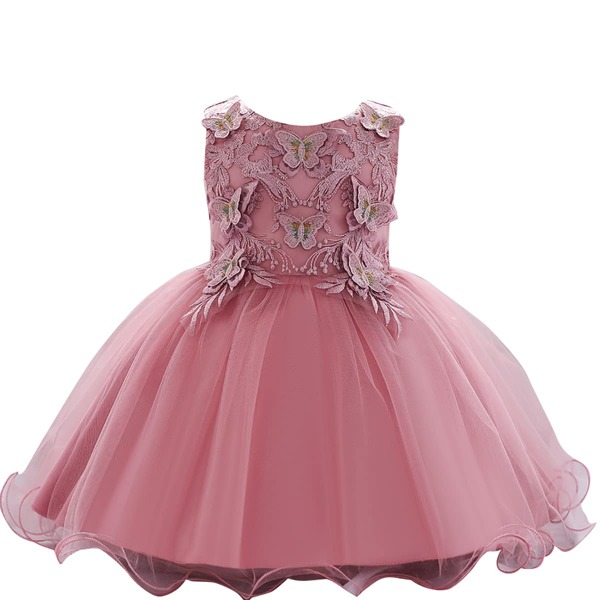 

Baby Girl Butterfly Applique Gown Dress, Dusty pink