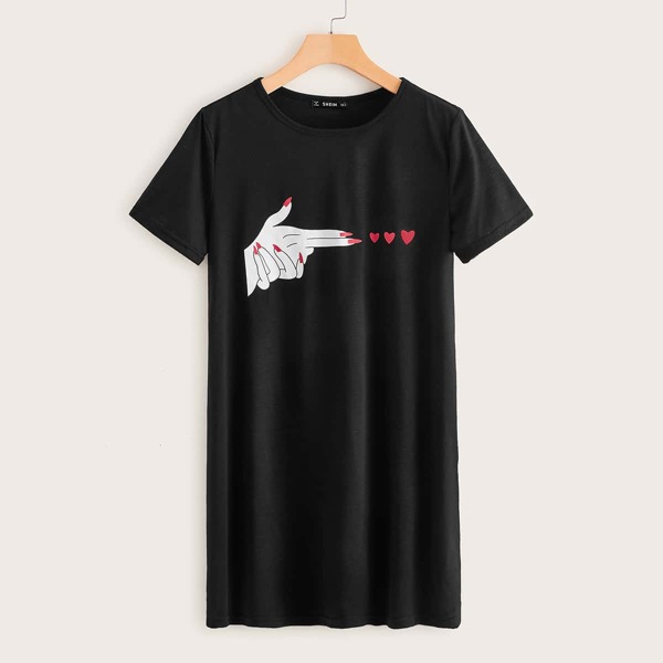 

Plus Heart & Figure Graphic Tee Dress, Black