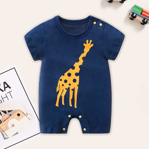 

Baby Boy Cartoon Graphic Romper, Navy blue