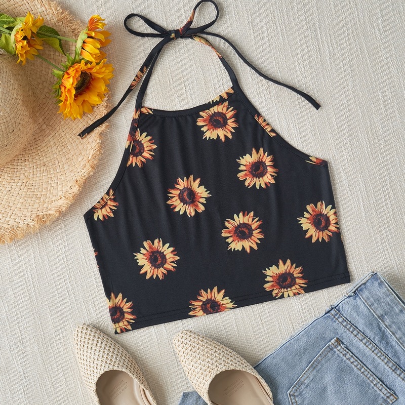 

Sunflower Halter Top, Black