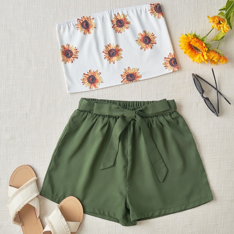 

Sunflower Tube Top & Belted Shorts, Multicolor