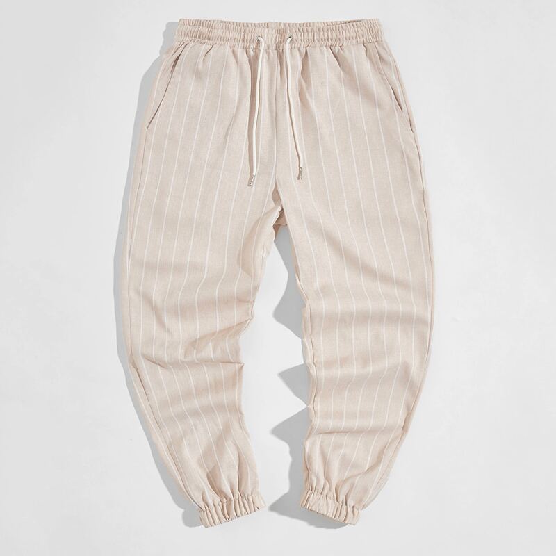 

Guys Drawstring Waist Striped Pants, Beige