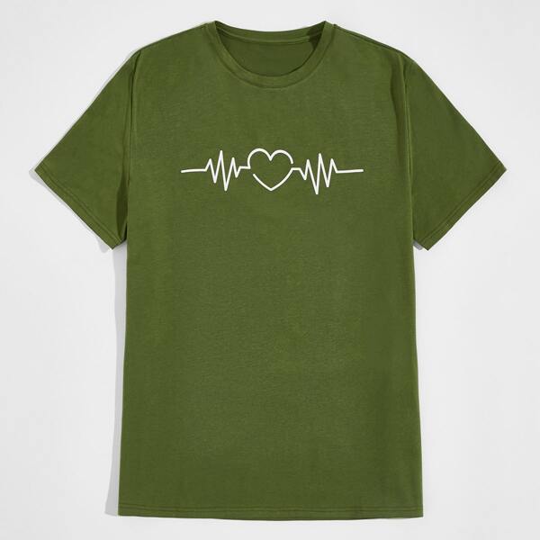 

Men Electrocardiogram Print Tee, Army green