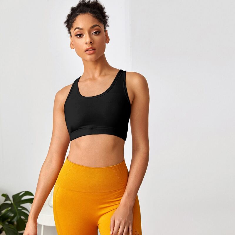 

Solid Racer Back Sports Bra, Black