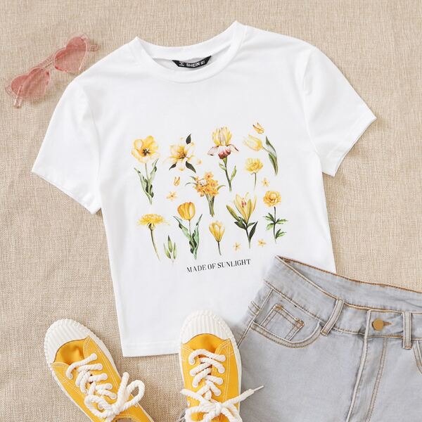 

Plus Floral & Letter Graphic Tee, White