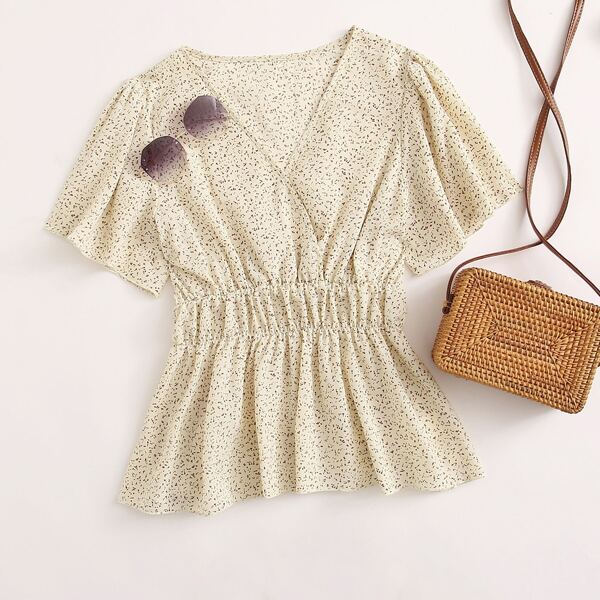 

Топ с оригинальным рукавом и принтом, Бежевые