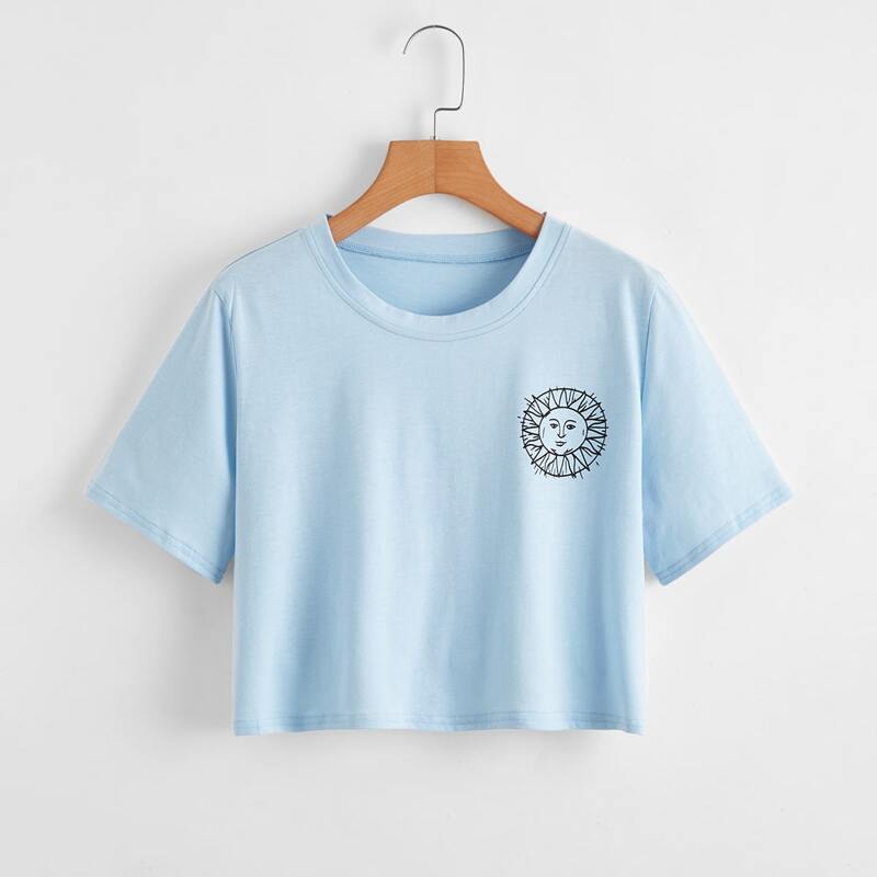 

Sun Graphic Crop Tee, Baby blue