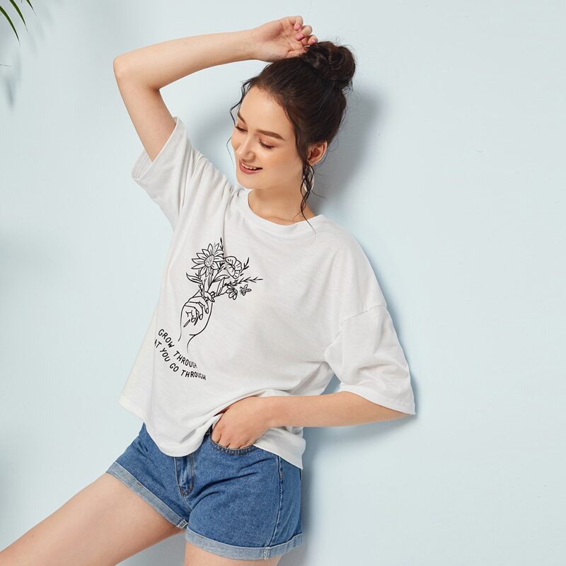 

Flower In Hand Graphic Tee, White